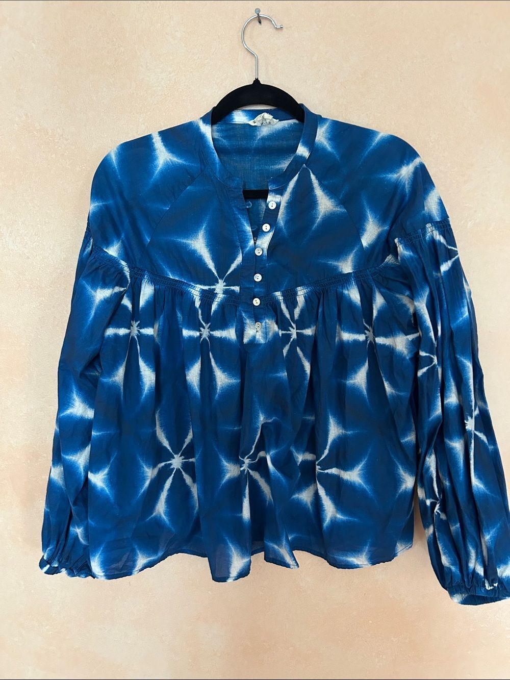 Electric & Rose Blue Tie-Dye Peasant Blouse large